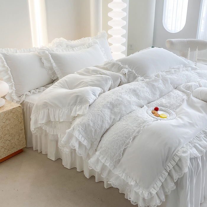 91家纺网 家纺一手货源 找家纺 乐卧家居 2026新款静奢老钱风精致蕾丝时尚花边繁花-奢华版系列四件套 繁花-奢华版白色