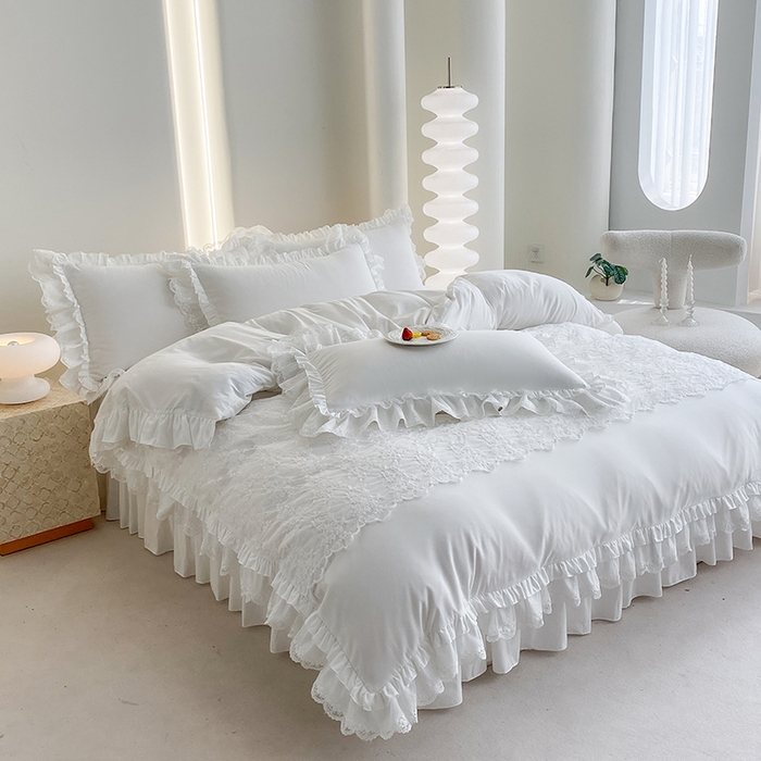 91家纺网 家纺一手货源 找家纺 乐卧家居 2026新款静奢老钱风精致蕾丝时尚花边繁花-奢华版系列四件套 繁花-奢华版白色