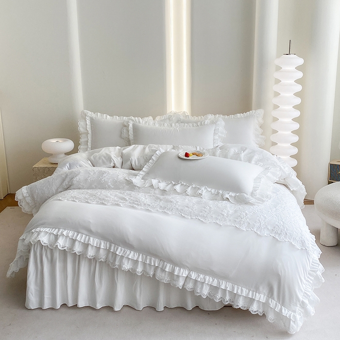 91家纺网 家纺一手货源 找家纺 乐卧家居 2026新款静奢老钱风精致蕾丝时尚花边繁花-奢华版系列四件套 繁花-奢华版白色