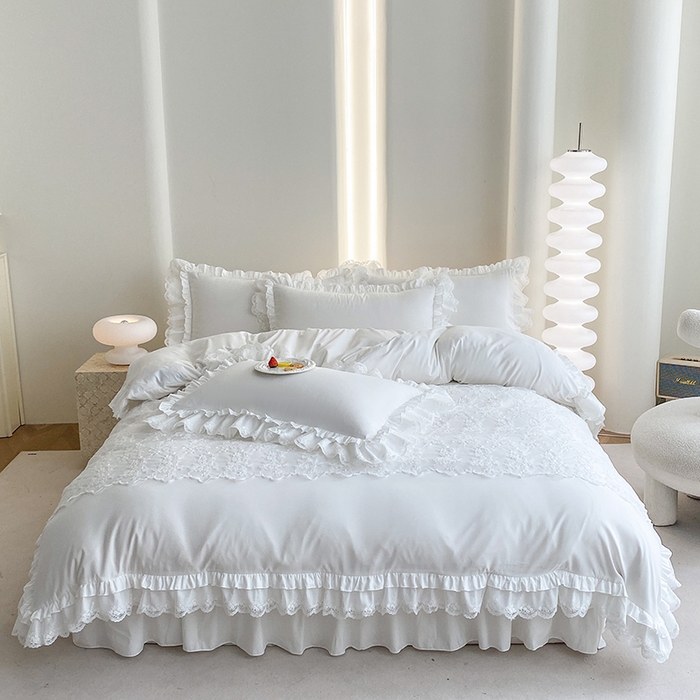 91家纺网 家纺一手货源 找家纺 乐卧家居 2026新款静奢老钱风精致蕾丝时尚花边繁花-奢华版系列四件套 繁花-奢华版白色