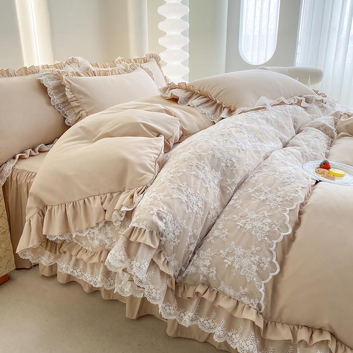 91家纺网 家纺一手货源 找家纺 （总）乐卧家居 2025新款静奢老钱风精致蕾丝时尚花边繁花-奢华版系列四件套