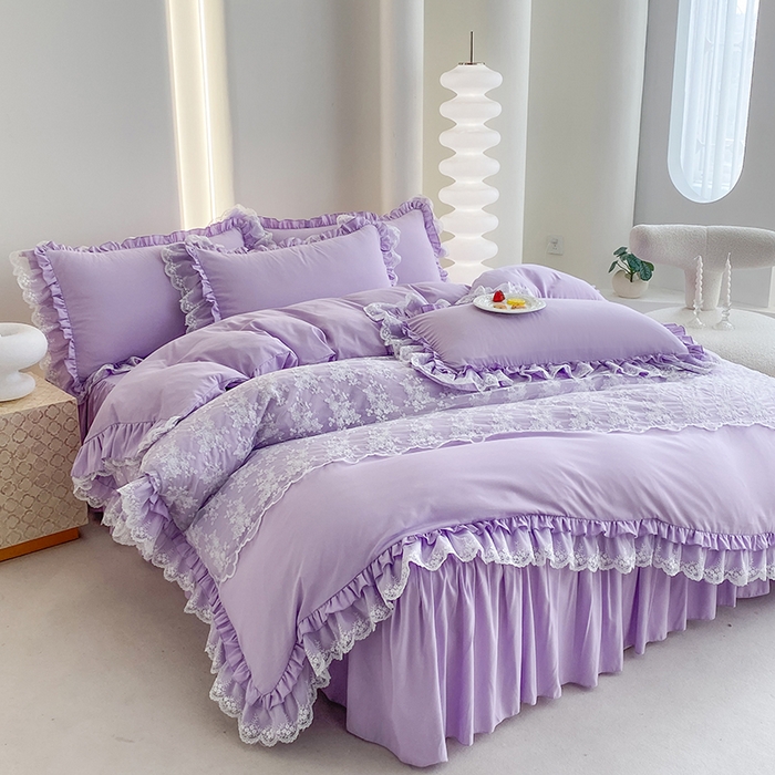 91家纺网 家纺一手货源 找家纺 乐卧家居 2026新款静奢老钱风精致蕾丝时尚花边繁花-奢华版系列四件套 繁花-奢华版紫色