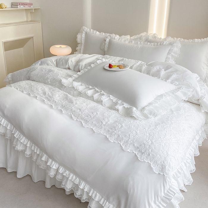 91家纺网 家纺一手货源 找家纺 乐卧家居 2026新款静奢老钱风精致蕾丝时尚花边繁花-奢华版系列四件套 繁花-奢华版白色