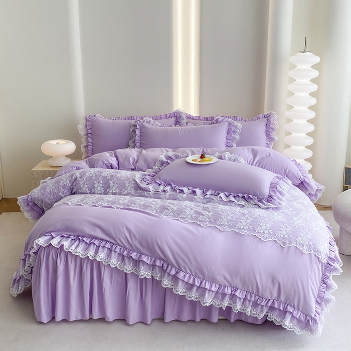 91家纺网 家纺一手货源 找家纺 乐卧家居 2026新款静奢老钱风精致蕾丝时尚花边繁花-奢华版系列四件套 繁花-奢华版紫色