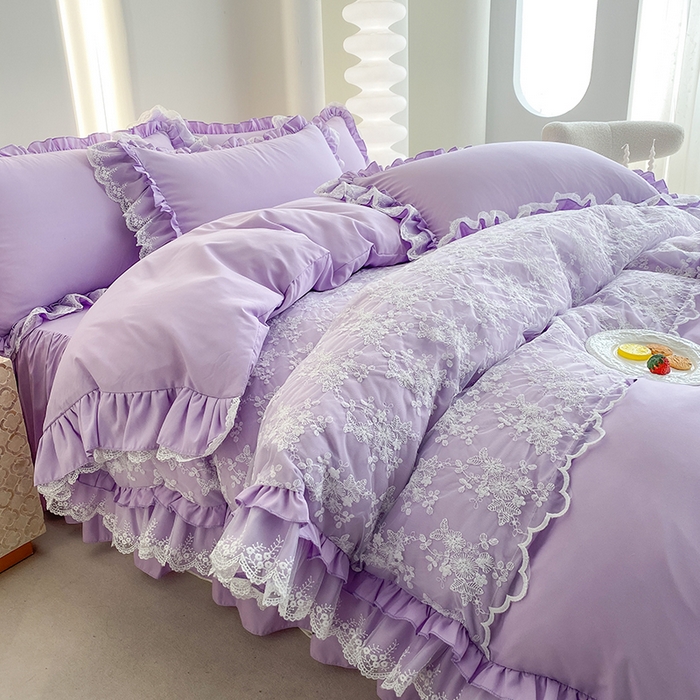 91家纺网 家纺一手货源 找家纺 乐卧家居 2026新款静奢老钱风精致蕾丝时尚花边繁花-奢华版系列四件套 繁花-奢华版紫色