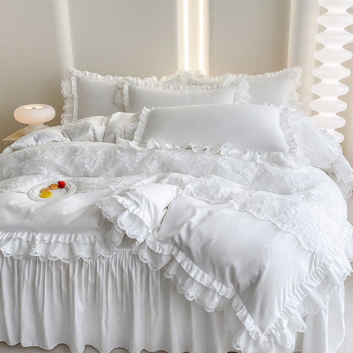 91家纺网 家纺一手货源 找家纺 乐卧家居 2026新款静奢老钱风精致蕾丝时尚花边繁花-奢华版系列四件套 繁花-奢华版白色