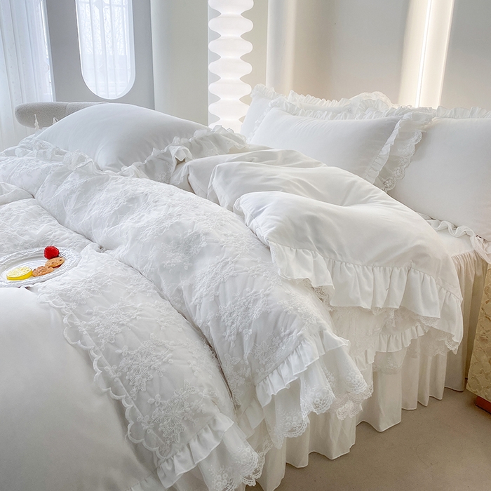 91家纺网 家纺一手货源 找家纺 乐卧家居 2026新款静奢老钱风精致蕾丝时尚花边繁花-奢华版系列四件套 繁花-奢华版白色