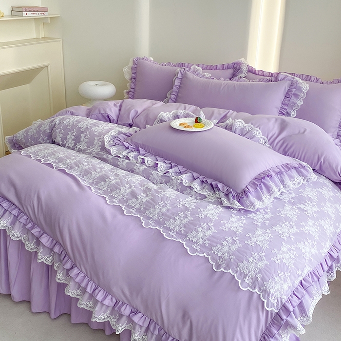 91家纺网 家纺一手货源 找家纺 乐卧家居 2026新款静奢老钱风精致蕾丝时尚花边繁花-奢华版系列四件套 繁花-奢华版紫色