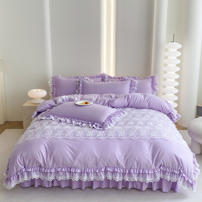 91家纺网 家纺一手货源 找家纺 乐卧家居 2026新款静奢老钱风精致蕾丝时尚花边繁花-奢华版系列四件套 繁花-奢华版紫色