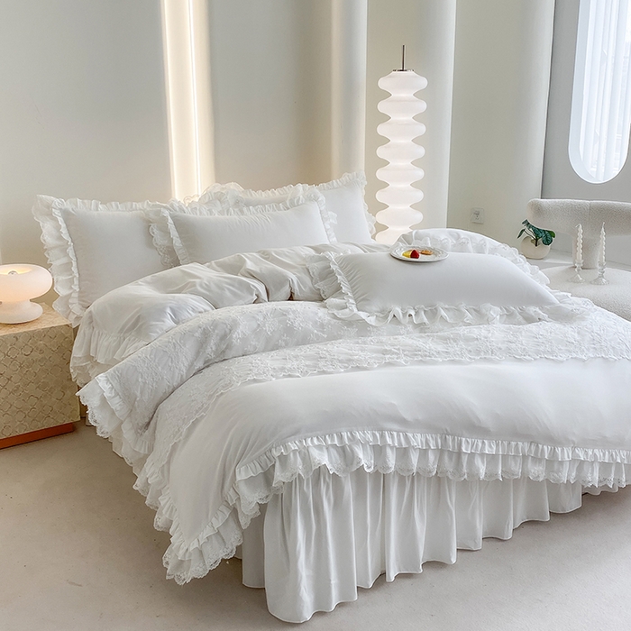 91家纺网 家纺一手货源 找家纺 乐卧家居 2026新款静奢老钱风精致蕾丝时尚花边繁花-奢华版系列四件套 繁花-奢华版白色