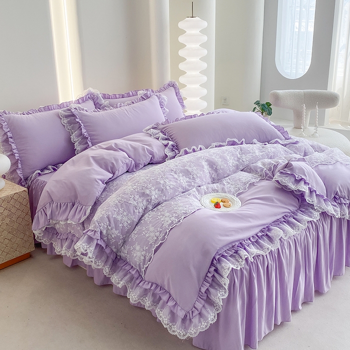 91家纺网 家纺一手货源 找家纺 乐卧家居 2026新款静奢老钱风精致蕾丝时尚花边繁花-奢华版系列四件套 繁花-奢华版紫色