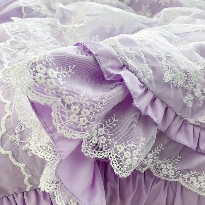 91家纺网 家纺一手货源 找家纺 乐卧家居 2026新款静奢老钱风精致蕾丝时尚花边繁花-奢华版系列四件套 繁花-奢华版紫色