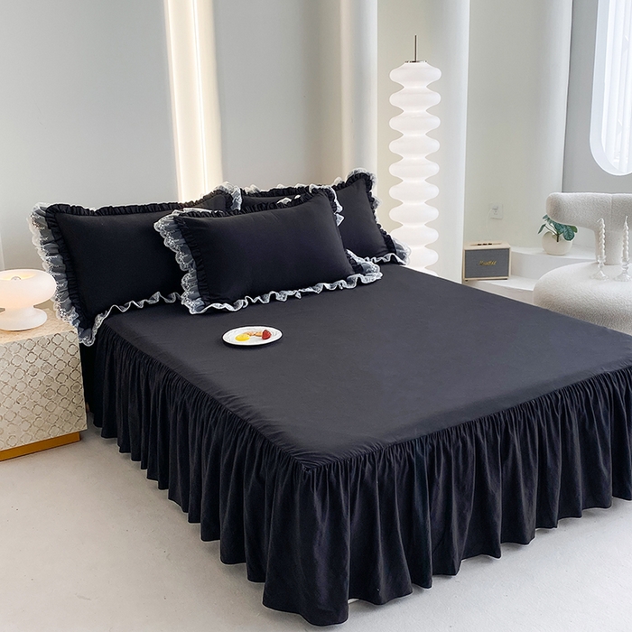 91家纺网 家纺一手货源 找家纺 乐卧家居 2026新款静奢老钱风精致蕾丝时尚花边繁花-奢华版系列四件套 繁花-奢华版黑色