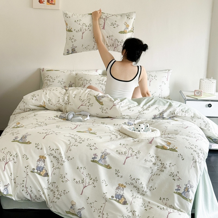 91家纺网 家纺一手货源 找家纺 澳梵家居 2025新款全棉印花四件套 兔子派对