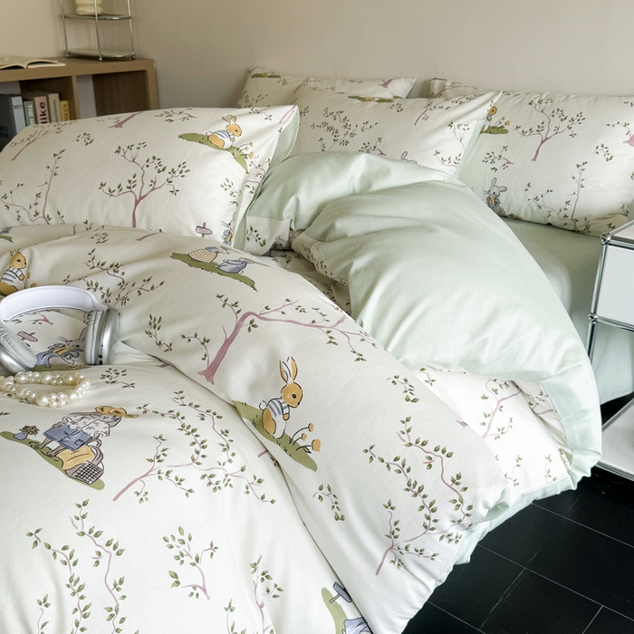 91家纺网 家纺一手货源 找家纺 澳梵家居 2025新款全棉印花四件套 兔子派对