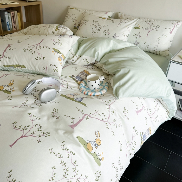 91家纺网 家纺一手货源 找家纺 澳梵家居 2025新款全棉印花四件套 兔子派对