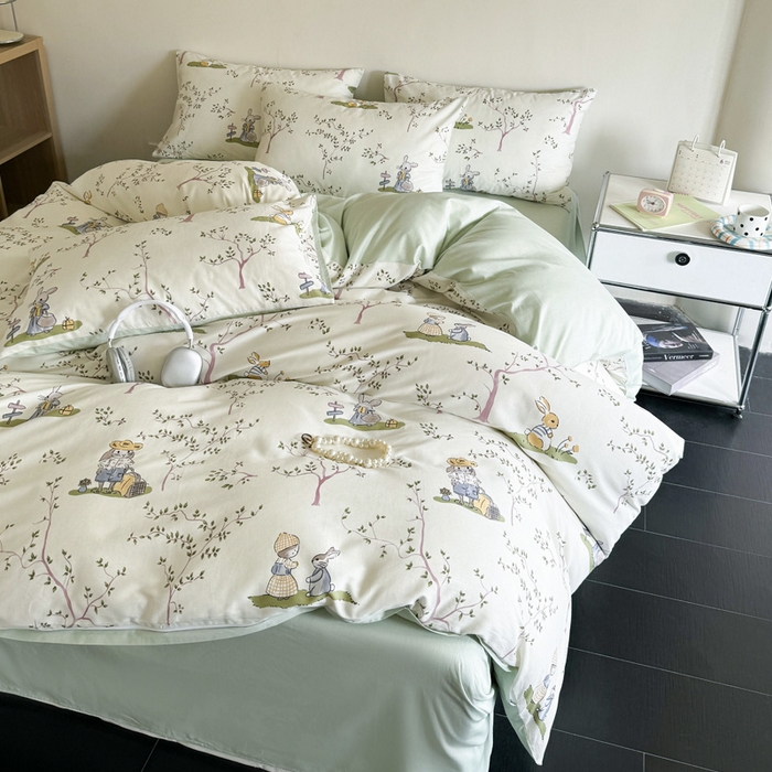 91家纺网 家纺一手货源 找家纺 澳梵家居 2025新款全棉印花四件套 兔子派对