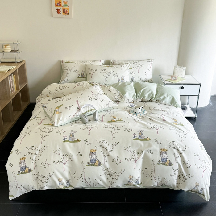 91家纺网 家纺一手货源 找家纺 澳梵家居 2025新款全棉印花四件套 兔子派对