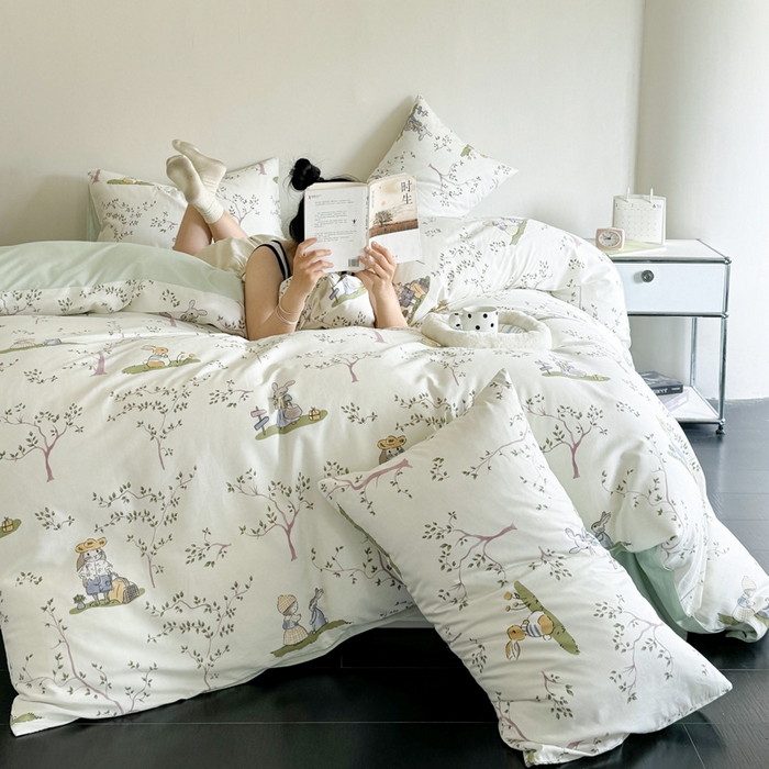 91家纺网 家纺一手货源 找家纺 澳梵家居 2025新款全棉印花四件套 兔子派对