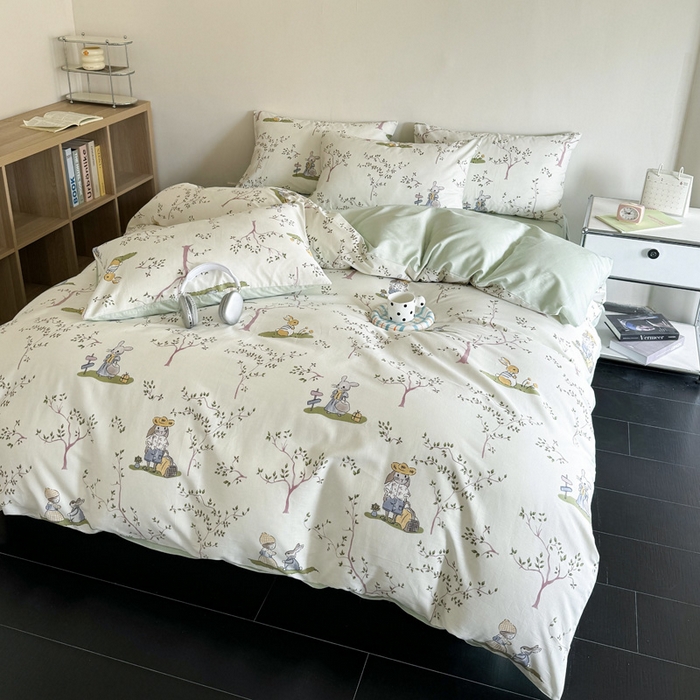 91家纺网 家纺一手货源 找家纺 澳梵家居 2025新款全棉印花四件套 兔子派对