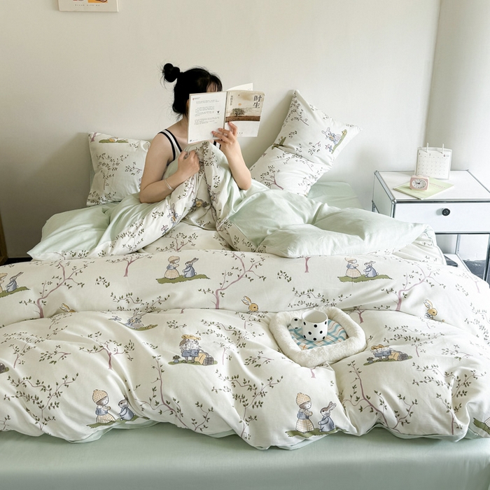 91家纺网 家纺一手货源 找家纺 澳梵家居 2025新款全棉印花四件套 兔子派对