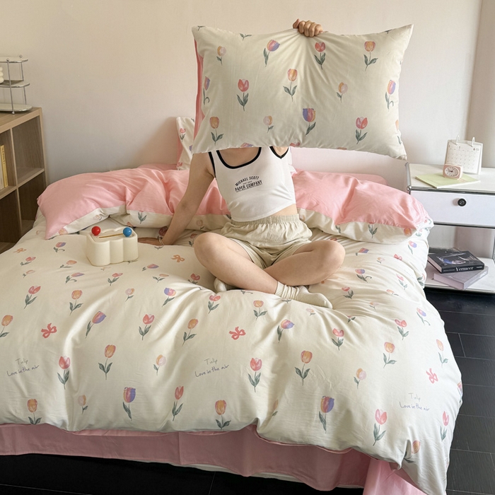 91家纺网 家纺一手货源 找家纺 澳梵家居 2025新款全棉印花四件套 郁金花语