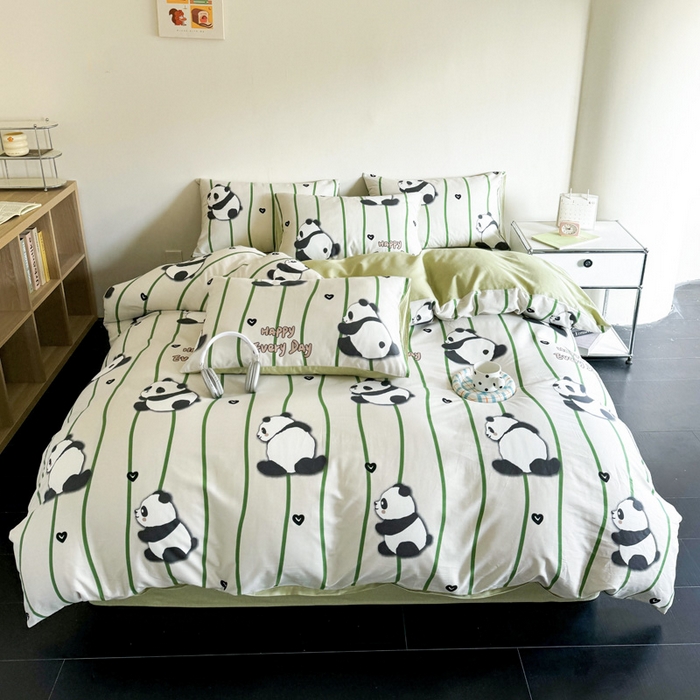91家纺网 家纺一手货源 找家纺 澳梵家居 2025新款全棉印花四件套 熊猫乐园