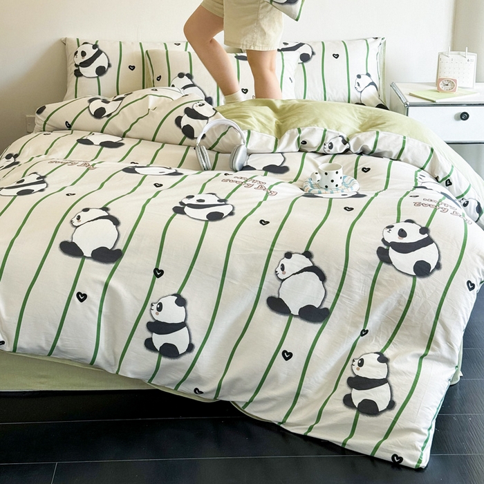 91家纺网 家纺一手货源 找家纺 澳梵家居 2025新款全棉印花四件套 熊猫乐园