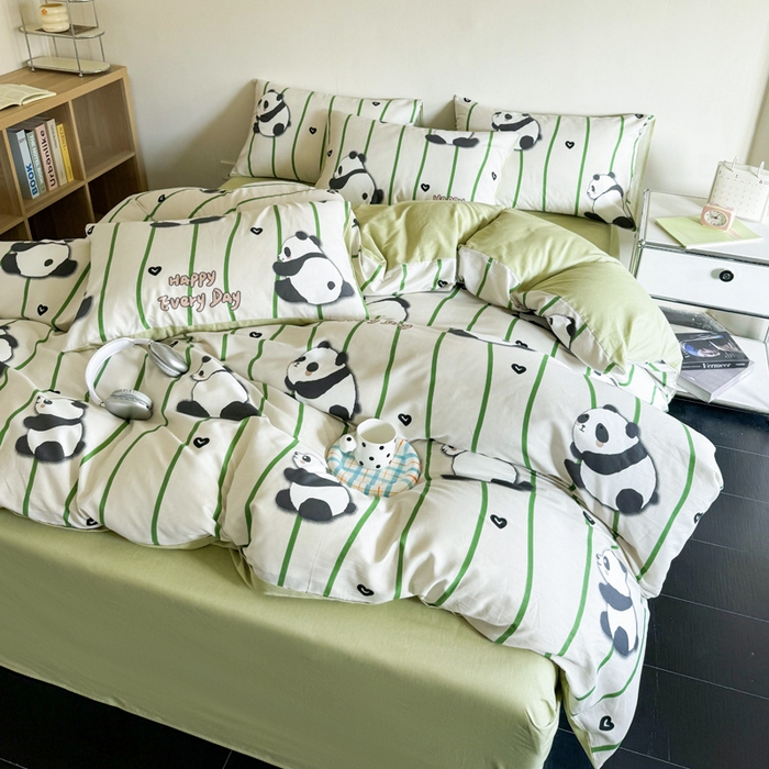 91家纺网 家纺一手货源 找家纺 澳梵家居 2025新款全棉印花四件套 熊猫乐园