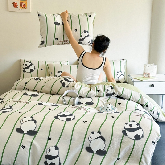 91家纺网 家纺一手货源 找家纺 澳梵家居 2025新款全棉印花四件套 熊猫乐园