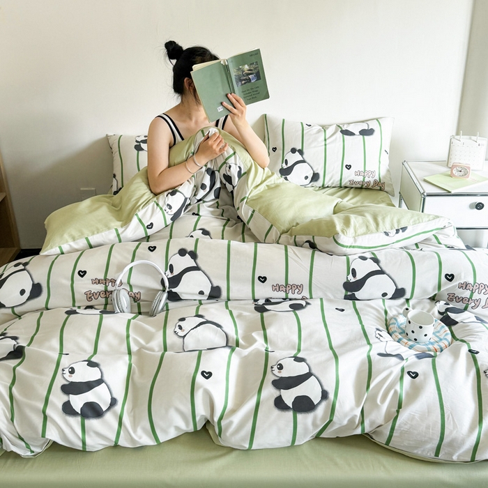 91家纺网 家纺一手货源 找家纺 澳梵家居 2025新款全棉印花四件套 熊猫乐园