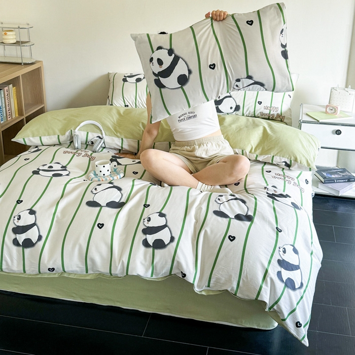 91家纺网 家纺一手货源 找家纺 澳梵家居 2025新款全棉印花四件套 熊猫乐园