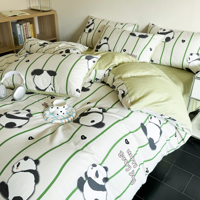 91家纺网 家纺一手货源 找家纺 澳梵家居 2025新款全棉印花四件套 熊猫乐园