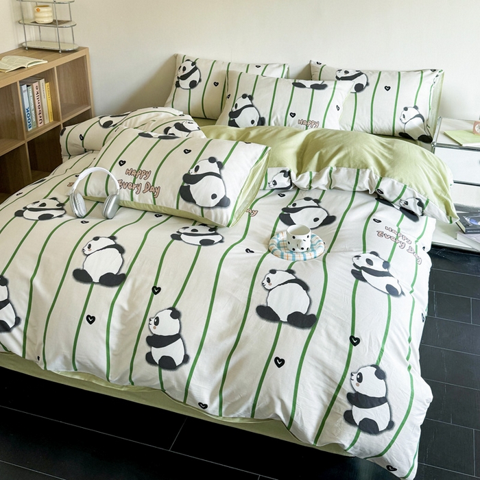 91家纺网 家纺一手货源 找家纺 澳梵家居 2025新款全棉印花四件套 熊猫乐园