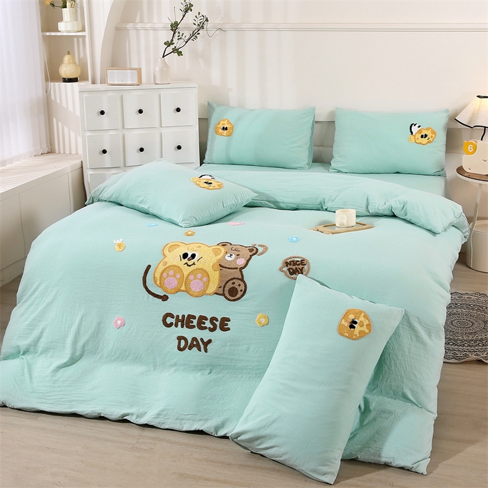 91家纺网 家纺一手货源 找家纺 （总）优米家纺 2025新款A类水洗棉毛巾绣四件套-奶酪小熊