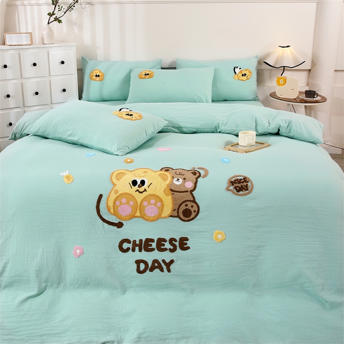 91家纺网 家纺一手货源 找家纺 （总）优米家纺 2025新款A类水洗棉毛巾绣四件套-奶酪小熊