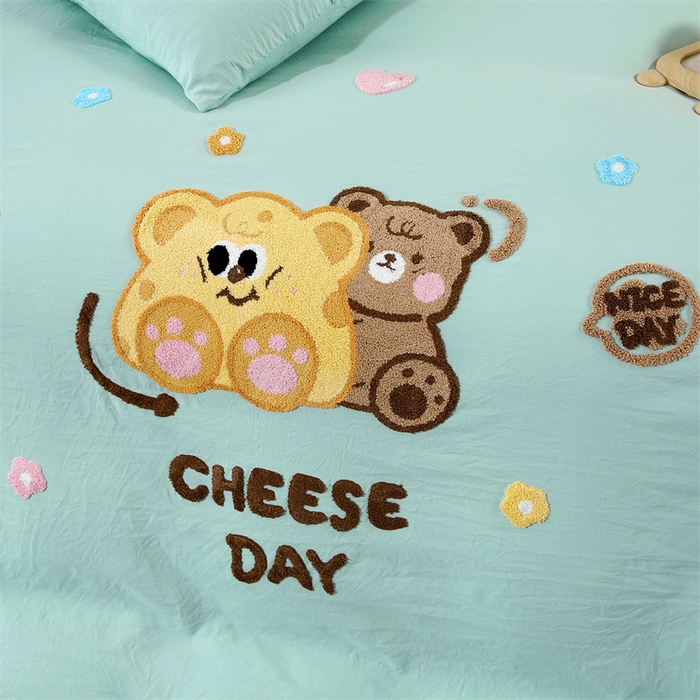 91家纺网 家纺一手货源 找家纺 （总）优米家纺 2025新款A类水洗棉毛巾绣四件套-奶酪小熊