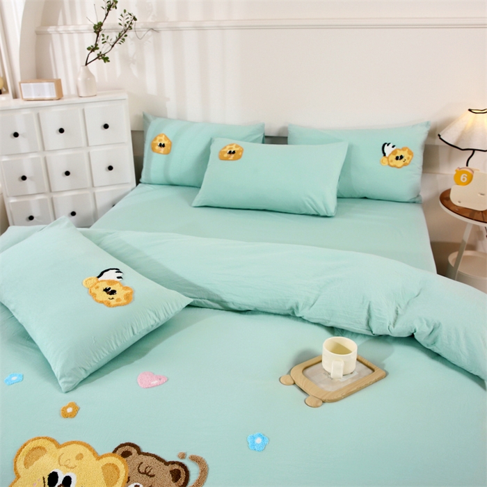 91家纺网 家纺一手货源 找家纺 （总）优米家纺 2025新款A类水洗棉毛巾绣四件套-奶酪小熊