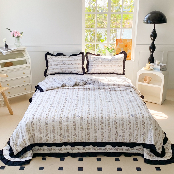 91家纺网 家纺一手货源 找家纺 （总）佳品居 2025新款A类水洗棉夹棉夏被床盖四件套-赫本风