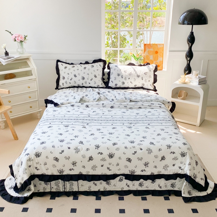 91家纺网 家纺一手货源 找家纺 （总）佳品居 2025新款A类水洗棉夹棉夏被床盖四件套-赫本风