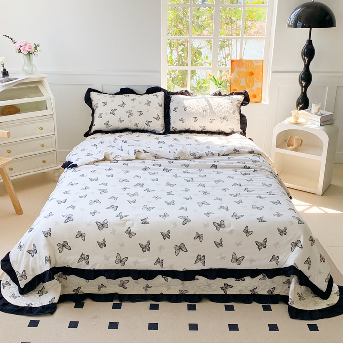 佳品居 2025新款A类水洗棉夹棉夏被床盖四件套-赫本风 赫本风-蝴蝶印记