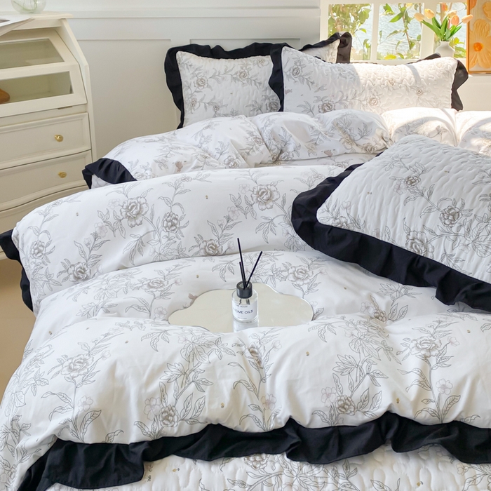 91家纺网 家纺一手货源 找家纺 佳品居 2025新款A类水洗棉夹棉夏被床盖四件套-赫本风 赫本风-玫瑰花园