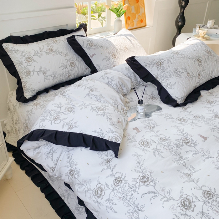 91家纺网 家纺一手货源 找家纺 佳品居 2025新款A类水洗棉夹棉夏被床盖四件套-赫本风 赫本风-玫瑰花园