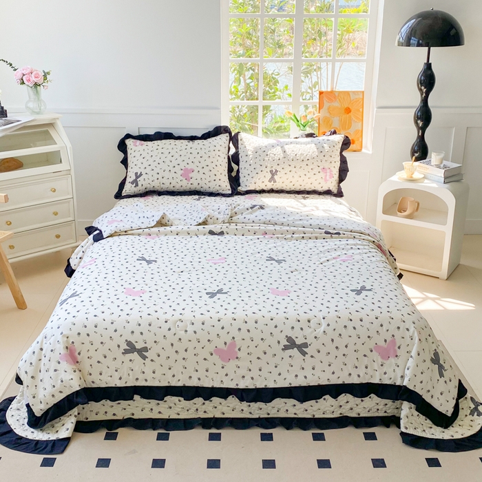 佳品居 2025新款A类水洗棉夹棉夏被床盖四件套-赫本风 赫本风-蝴蝶花