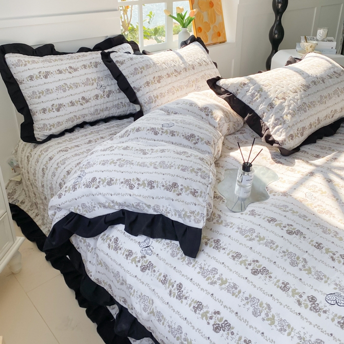 91家纺网 家纺一手货源 找家纺 佳品居 2025新款A类水洗棉夹棉夏被床盖四件套-赫本风 赫本风-花香