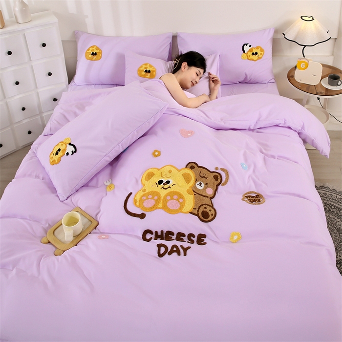 91家纺网 家纺一手货源 找家纺 （总）优米家纺 2025新款A类水洗棉毛巾绣四件套-奶酪小熊