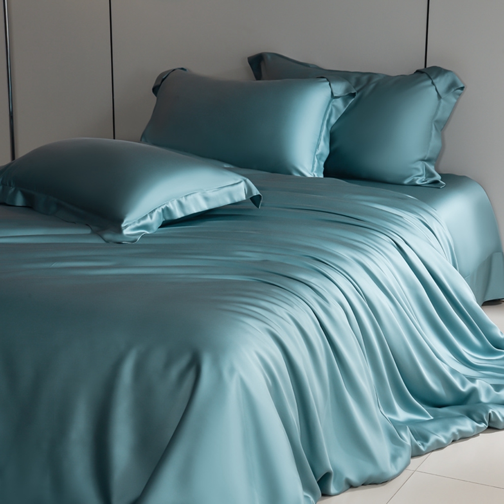 91家纺网 家纺一手货源 找家纺 简爱家纺 2025亲肤舒适60s兰精天丝四件套【可授权】 冰蓝色