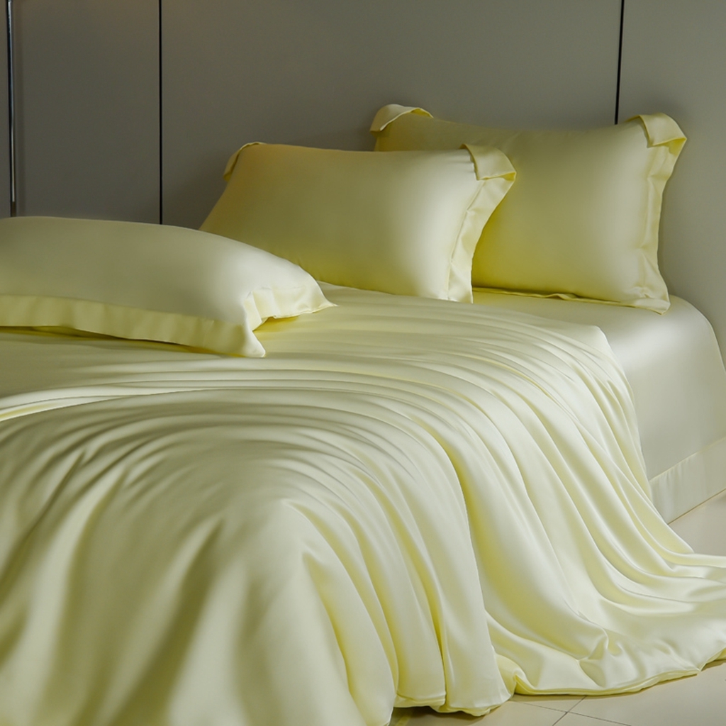 91家纺网 家纺一手货源 找家纺 简爱家纺 2025亲肤舒适60s兰精天丝四件套【可授权】 奶油黄