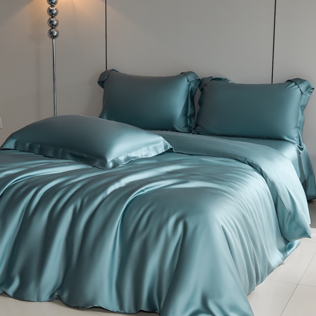 91家纺网 家纺一手货源 找家纺 简爱家纺 2025亲肤舒适60s兰精天丝四件套【可授权】 冰蓝色