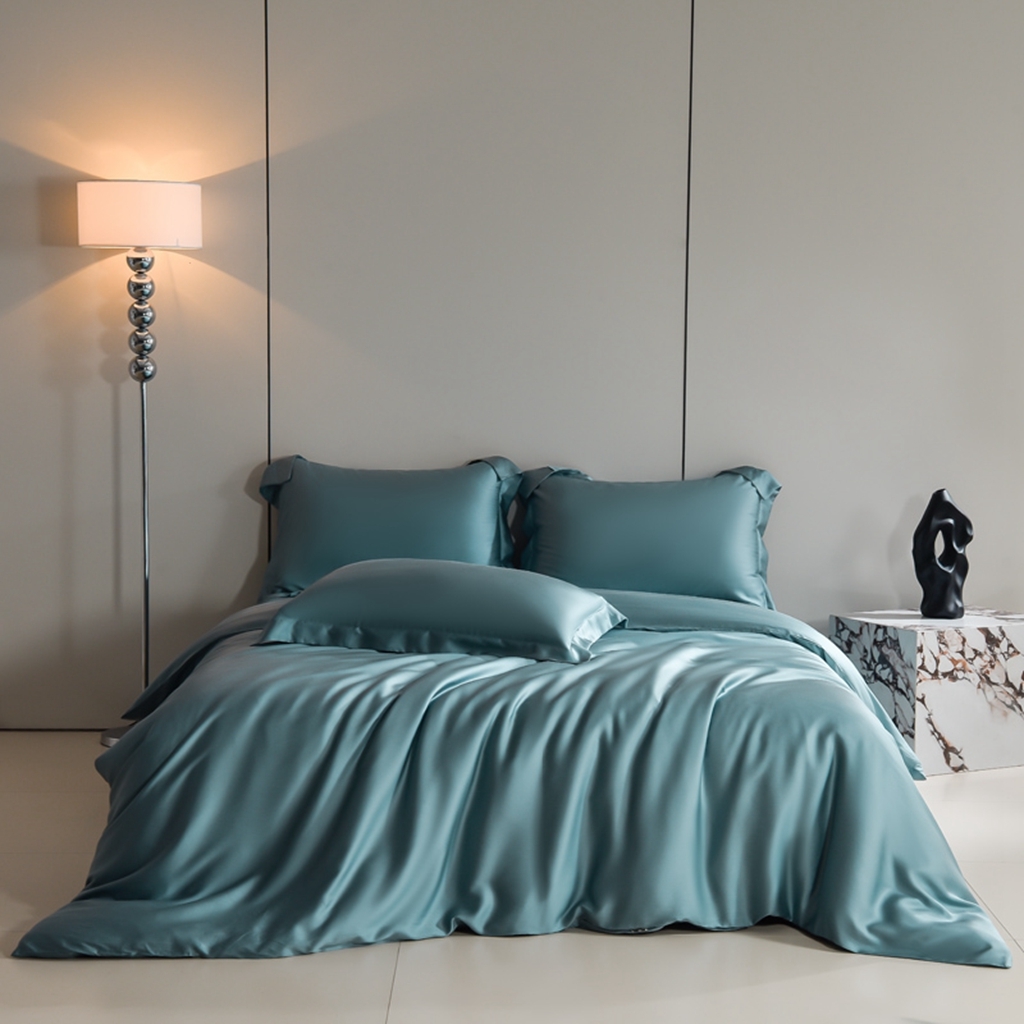 91家纺网 家纺一手货源 找家纺 简爱家纺 2025亲肤舒适60s兰精天丝四件套【可授权】 冰蓝色